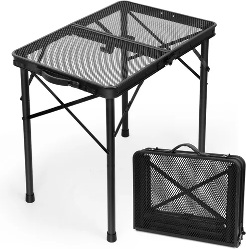 Vista 11 de 3 Ft Folding Camping Table, Adjustable Height 16.5-26 in, Metal Grill Table Negro