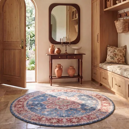 Vista 7 de SAFAVIEH Alfombra lavable Tucson Collection - 2 pies 6 pulgadas x 4 pies, azul y resistente al óxido, antideslizante, ideal para zonas de alto