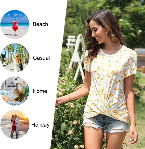 Vista 4 de Blusa casual de verano 2024 para mujer, blusa de manga corta