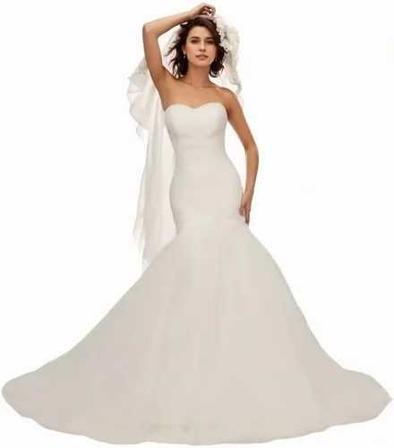 Vista 13 de Vestido de novia formal sin tirantes con encaje, largo de sirena para mujer 2019 WD162