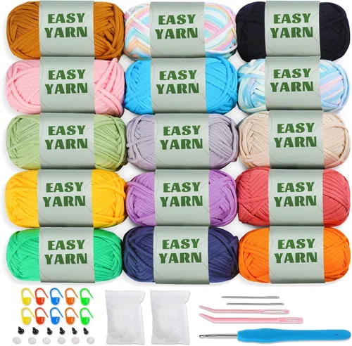 Vista 14 de 12x50g (1.43kg) Hilo de Ganchillo, Hilo para Tejer, 12x79.6m Mezcla de Algodón y Nylon Multicolor para Principiantes con Puntos Fáciles de Ver 12