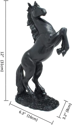 Vista 6 de Lependor Estatua de resina de caballo de pie, escultura de caballo de lucha para decoración del hogar, figura de arte, adorno decorativo de Negro