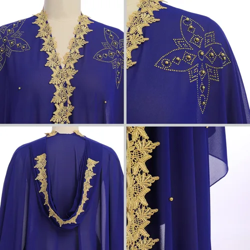 Vista 4 de Vestido musulmán para mujer Abayas, holgado, vestido caftán, con capucha, con cuentas, bata islámica, traje de Dubai