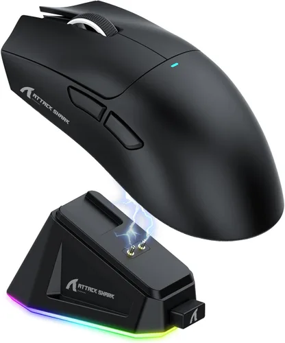 Vista 15 de MAGIC-REFINER Attack Shark X11 - Mouse inalámbrico para juegos superligero de 2.08 oz con cinta de agarre, base de carga RGB, BT/2.4G Negro