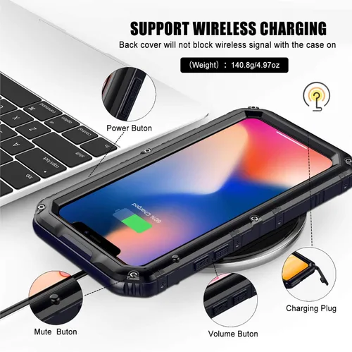 Vista 7 de Mitywah Funda impermeable para iPhone 11, resistente y duradera, de metal, protección de pantalla integrada, impermeable, a prueba de golpes, a Negro