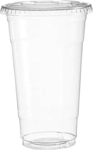 Vista 3 de Vasos de plástico transparente sin BPA con tapas, 24 onzas, tazas de café desechables con borde enrollado, tazas transparentes para agua, refrescos