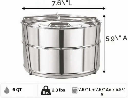 Vista 4 de Instant Pot olla de presión de acero inoxidable con inserto apilable de vaporera y tapa