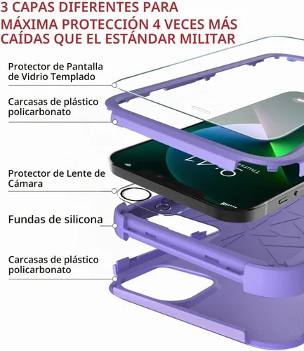 Vista 7 de Diverbox Funda para iPhone 13 [a prueba de golpes] [a prueba de caídas] [protector de pantalla de vidrio templado + protector de lente de cámara]