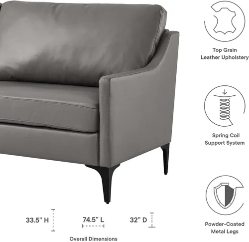 Vista 9 de Modway Sofá Corland de cuero y metal de estilo moderno en acabado gris