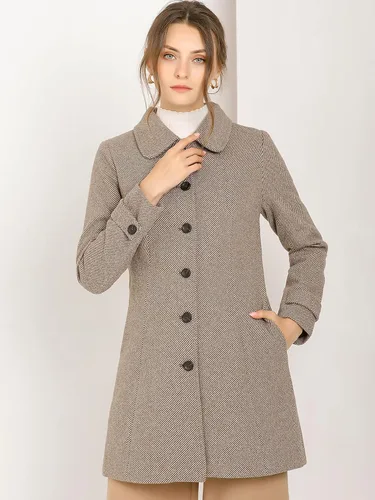 Vista 3 de Allegra K Abrigo largo de invierno con cuello Peter Pan para mujer