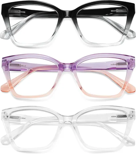 Vista 7 de 3Pack Reading Glasses for Women-Blue Light Blocking Readers Fashion Cat Eye Eyeglasses Spring Hinge Multi1-3p
