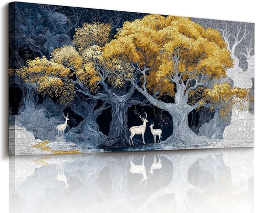 Vista 13 de imjiayu Arte de pared de árbol de la vida, arte de pared grande, decoración de pared azul, impresiones en lienzo de paisaje abstracto, pinturas