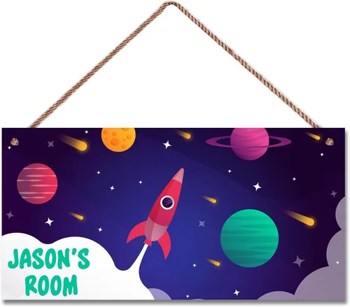 Vista 8 de Letrero de astronauta personalizado con nombre, decoración artística para pared, exquisitos letreros decorativos para habitación de niños, cuarto