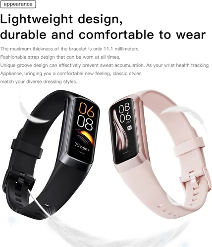 Vista 6 de Keep Health Fitness Trackers para mujeres y hombres Amoled Step Counter Slim Thin 25 modos deportivos con monitor de presión arterial de frecuencia