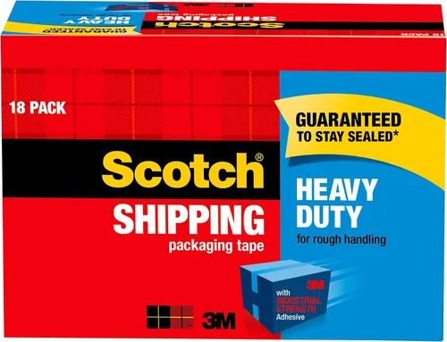 Vista 2 de Scotch Cinta de embalaje resistente, 1.88 pulgadas x 54.6 yardas, diseñada para embalaje, envío y correo y dispensador de cinta de embalaje