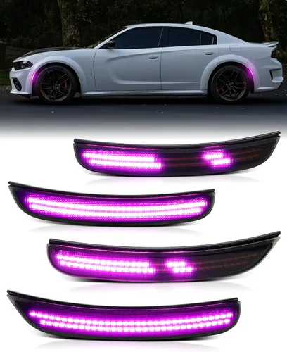Vista 11 de Luces LED azules de marcador lateral para Dodge Charger 2015 2016 2017 2018 2019 2020 2021 2022 2023 2024, lámparas de parachoques delantero