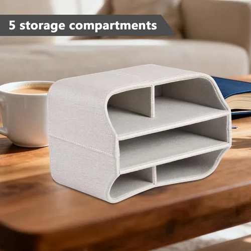 Vista 5 de Soporte de cuero para control remoto giratorio de 360 grados, organizador giratorio de escritorio para mandos a distancia de TV, bolígrafo, Beige