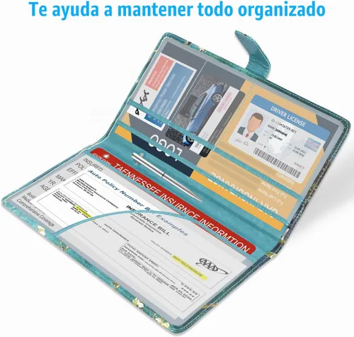 Vista 2 de DMLuna Soporte para Registro de Coche y Seguro, Organizador de Cuero para Documentos de Vehículo en Guantera, Accesorios de Compartimento para Auto