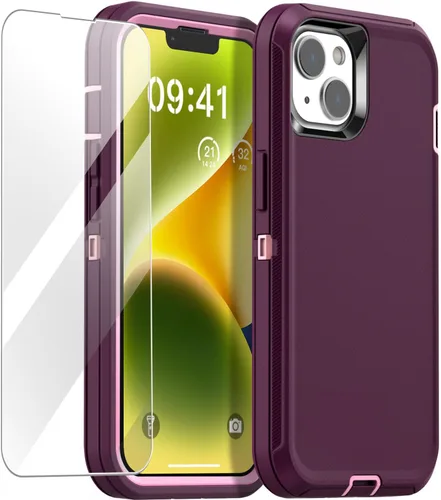 Vista 10 de AICase Funda para iPhone 14 (6.1 pulgadas) con protector de pantalla de vidrio, protección contra caídas de alta resistencia, cuerpo completo, a