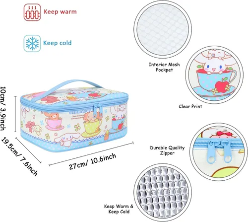 Vista 2 de Roffatide Anime Cinnamoroll - Bolsa de almuerzo con asa aislada, a prueba de fugas, reutilizable, bolsa de almuerzo para el trabajo, picnic Azul