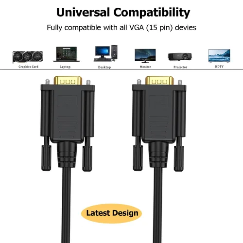 Vista 2 de Cables VGA de 3 pies, cable de monitor de computadora VGA macho a macho, 1080 p a 60 Hz, cable de video Full HD de 15 pines para computadora, PC
