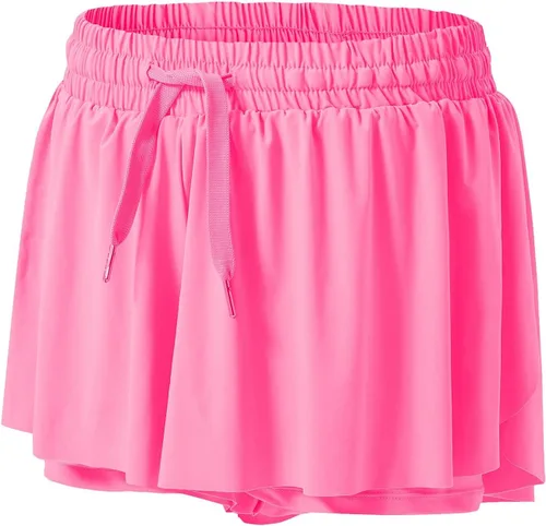 Vista 2 de Pantalones cortos fluidos, 2 en 1, con diseño de mariposa, pantalones cortos atléticos de cintura alta para mujer, entrenamiento, ciclismo, correr
