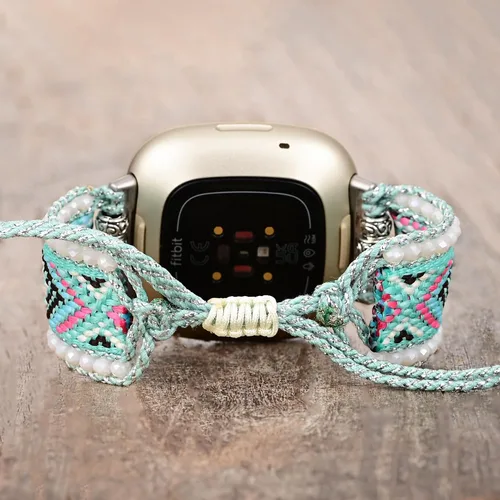 Vista 9 de Correa de nailon trenzada estilo bohemio retro compatible con Fitbit Versa 3/Versa 4/Sense 2/Fitbit Sense Bandas para mujeres y hombres, correa