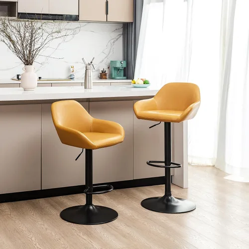 Vista 11 de Glitzhome Taburete de bar giratorio, taburetes de bar ajustables con soporte trasero y reposapiés, silla de bar tapizada de piel sintética