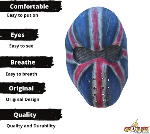 Vista 3 de Ghoulish Productions Máscara táctica de látex máscara de látex de la bandera del Reino Unido máscara de látex con bandera vintage del Reino Unido