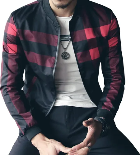 Vista 3 de LOGEEYAR Chaqueta bomber para hombre, casual, ajustada, estampada, abrigo