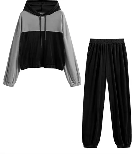 Vista 3 de ZAFUL Conjunto deportivo de 2 piezas para mujer, sudadera con capucha y pantalones con cordón y bolsillos