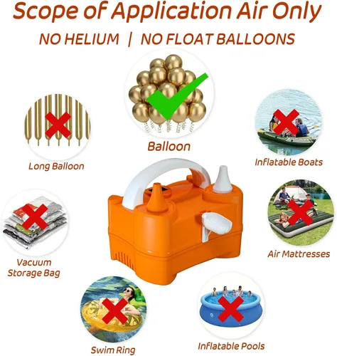 Vista 12 de Electric Balloon Pump for Party Decorations – Portable Inflator, Auto Shutoff, Balloon Air Pump Dual Nozzle Rose Red 110V 600W Naranja