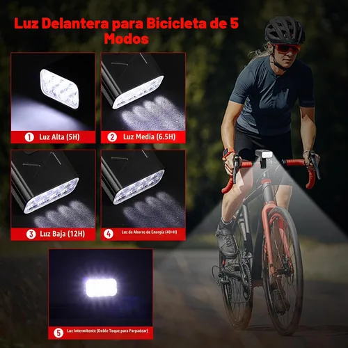 Vista 2 de Suruid 6 luces LED brillantes para bicicleta con soporte ajustable, faro de bicicleta recargable, impermeable Ipx-6, accesorios para bicicleta