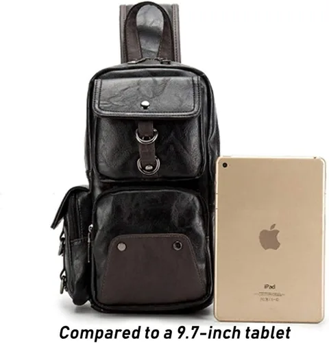 Vista 6 de QICHUANG - Bolso bandolera de piel sintética para hombre, bolso cruzado casual para viajes, senderismo, regalo para hombres