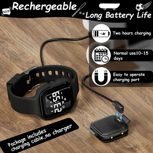 Vista 3 de GOLDEN HOUR Relojes deportivos digitales para niños con rastreador de fitness, reloj despertador, cronómetro, sin aplicación, regalos de cumpleaños
