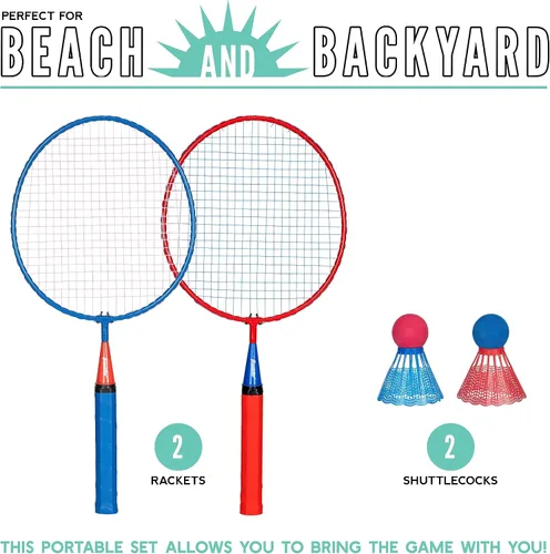 Vista 2 de Franklin Sports Juego de raqueta de bádminton - Smashminton, de gran tamaño, conjunto juvenil para 2 jugadores con pájaros para niños