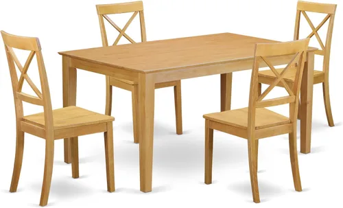 Vista 9 de East West Furniture CABO5-LWH-LC - Juego de mesa de comedor moderno de 5 piezas, incluye una mesa rectangular de madera y 4 sillas de comedor