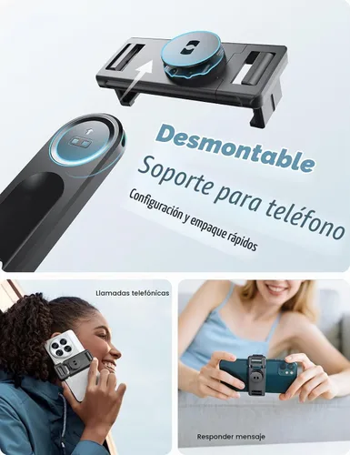 Vista 9 de Trípode para selfie stick de 67 pulgadas con luz, soporte de teléfono básico para iPhone y Samsung, trípode extensible todo en uno con control