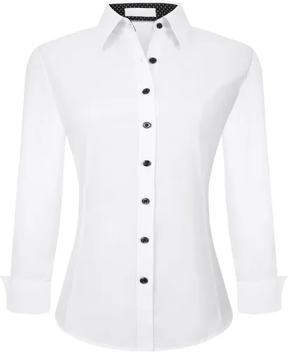 Vista 43 de Esabel.C - Camisa de trabajo con botones de manga larga para mujer, elástica, corte regular