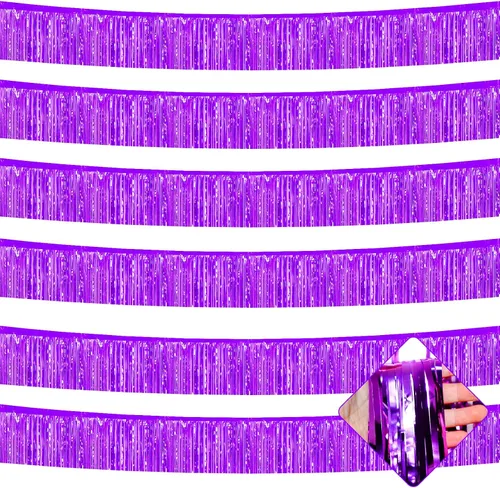 Vista 8 de Paquete de 6 Guirnaldas de Flecos de Papel Aluminio de 10 Pies, Serpentinas Metálicas de Oropel, Pancarta Colgante de Pared, Telón de Fondo