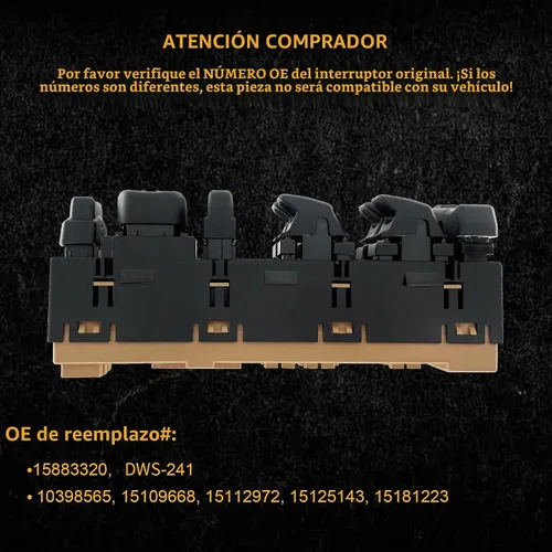 Vista 2 de Interruptor de ventana maestro 15883320, apto para Chevy GMC Cadillac 2003