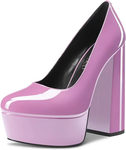 Vista 9 de TNYNFBEB Zapatos de tacón de plataforma alta para mujer, con puntera redonda, sin cordones, básicas, clásicas, de 5.5 pulgadas
