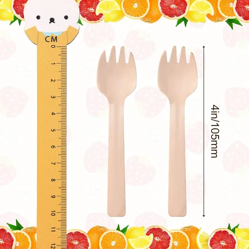 Vista 2 de 100 tenedores de madera desechables, mini tenedores pequeños a granel, tenedores compostables, cubiertos, mini utensilios, tenedor para tartas