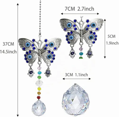 Vista 3 de Atrapasoles colgante de ventana con cristal, mariposa azul para jardín colgante de arco iris (mariposa)