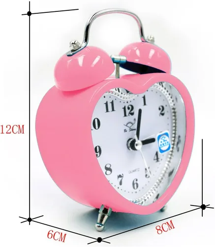 Vista 7 de Reloj despertador de plástico con forma de corazón pequeño de 3 pulgadas con forma de corazón duro, silencioso, analógico, de cuarzo
