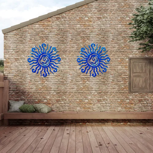 Vista 3 de Moxweyeni Arte de pared de metal con sol de 12 pulgadas, decoración al aire libre, loco y grande, decoración de pared de metal, decoración de Azul