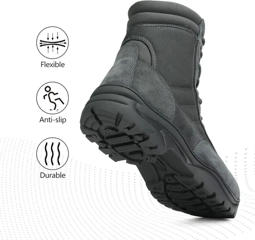 Vista 3 de NORTIV 8 - Botas de trabajotácticasmilitares para hombre ,con cremallera lateral, hechas de cuero para combatemotocicleta