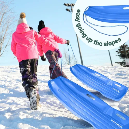 Vista 6 de Slippery Racer Downhill Xtreme Flexible Adults and Kids Plastic Toboggan Snow Sled for up to 2 Riders with Pull Rope and Handles