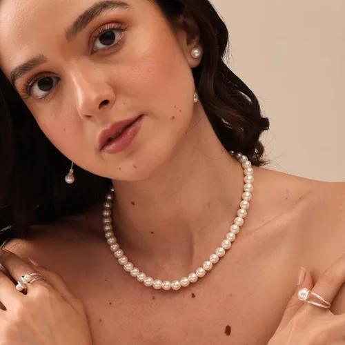 Vista 2 de LeCalla 925 Sterling Silver Pearl Necklace Jewelry Strand Wedding Prom Bridal Pearls Jewelry Trendy Hypoallergenic Simulated Pearl Pendant