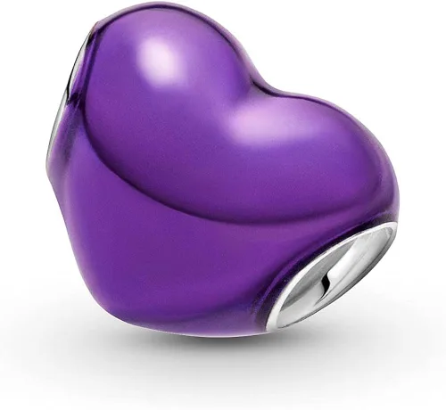 Vista 2 de EZ Tuxedo Grano de plata esterlina 925 de los encantos del corazón del color de la cinta púrpura para las, Metal Plata, Circonita Cúbica